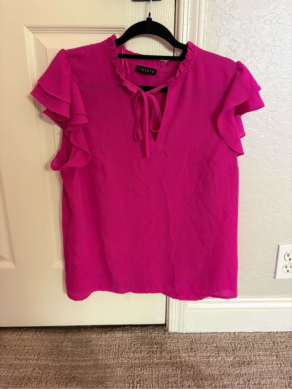 1. State Women's Hot Pink Ruffle Sleeve Tie-Front Blouse